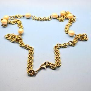 Vintage Carol Dauplaise Elegant Gold and Pearl Chain Necklace